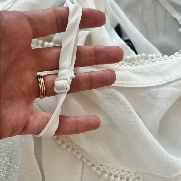 White House Black Market Mock Neck Lace Trim Sheer Blouse Size M - Picture 12 of 14